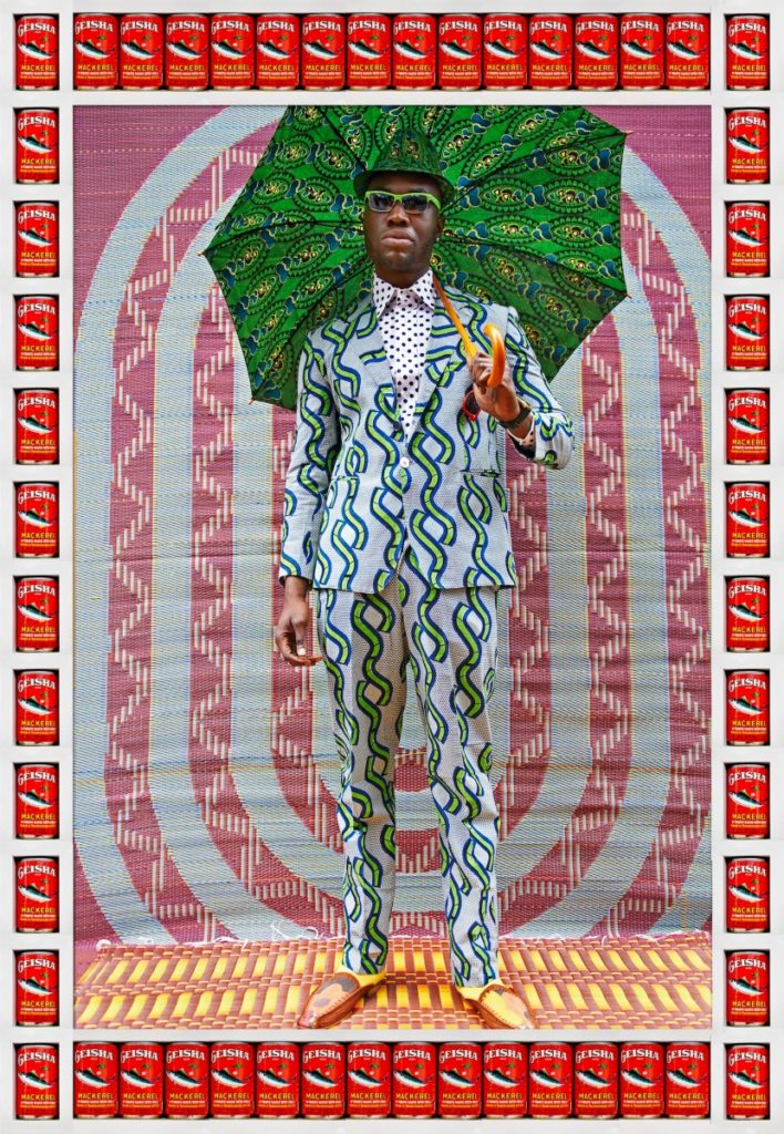 Hassan Hajjaj, Afrikan Boy, 2013, metallic Lambda print on Dibond with wood and found objects, 53.5 x 37 in. Courtesy of the ar