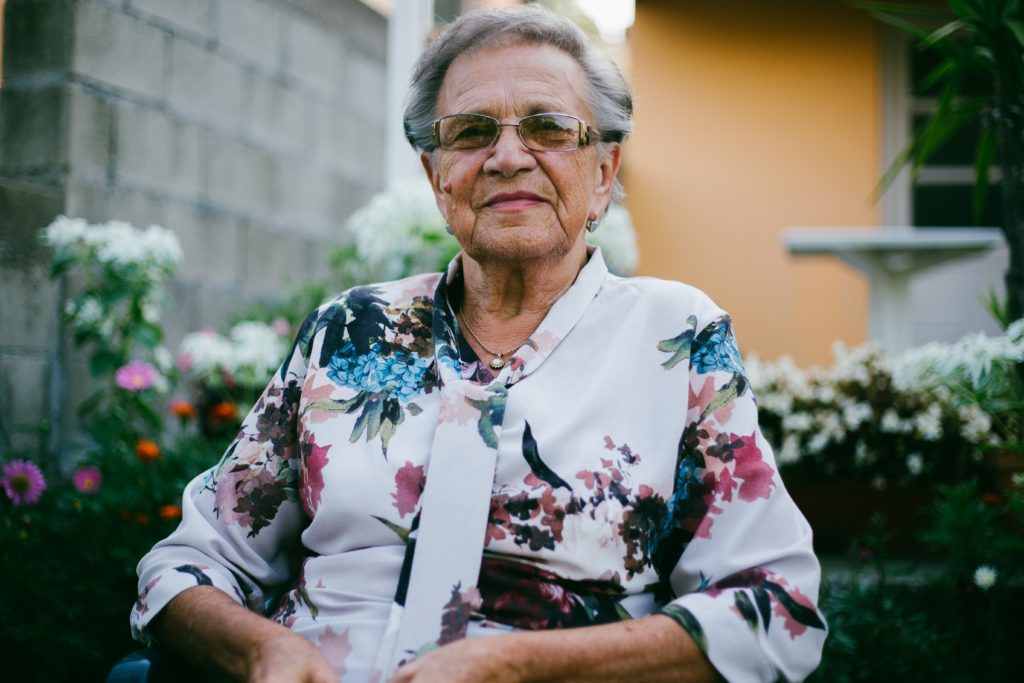 grandmother smiling in garden