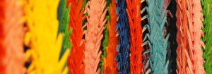 Stacks of colorful paper cranes
