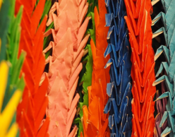 Stacks of colorful paper cranes